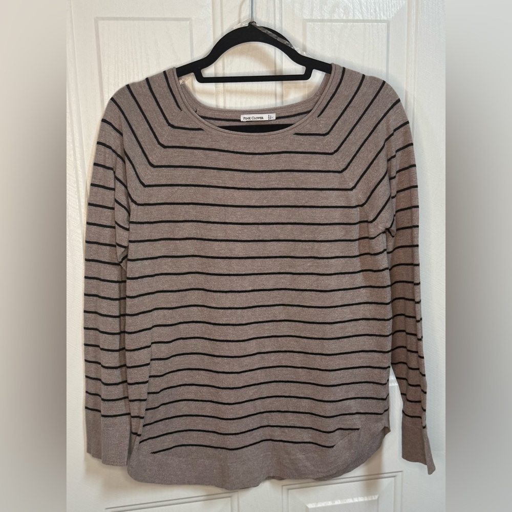 Pink Clover Taupe and Black Striped Top